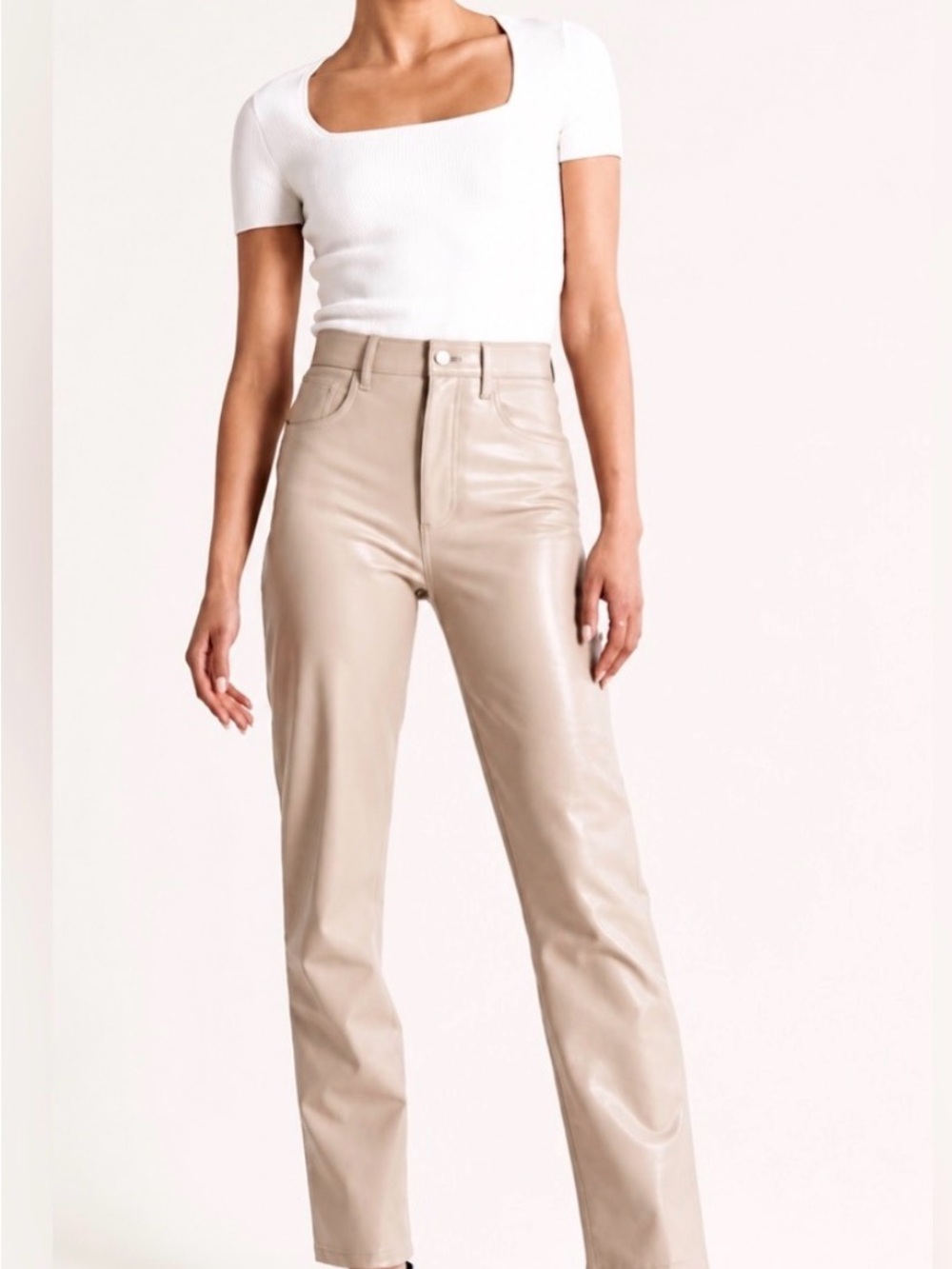 Abercrombie & Fitch Taupe Vegan Leather High-Rise Pants